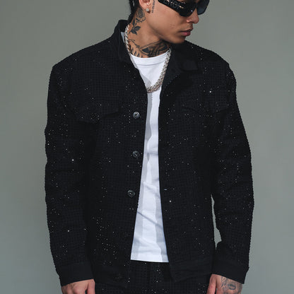 All Over Studded Denim Jacket Black by Vicious - 1