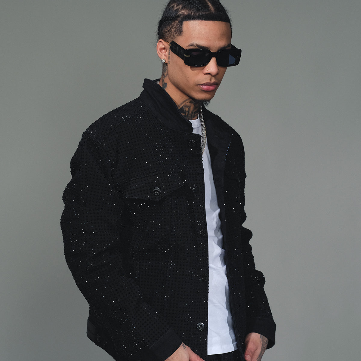 All Over Studded Denim Jacket Black by Vicious - 2