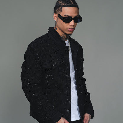 All Over Studded Denim Jacket Black by Vicious - 2