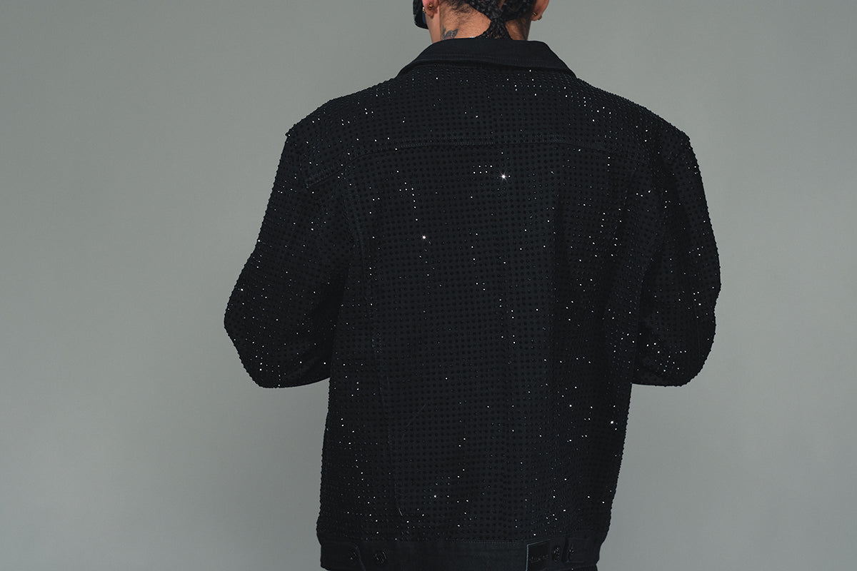 All Over Studded Denim Jacket Black by Vicious - 3