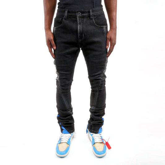Stack denim w/ leather cut & sew details