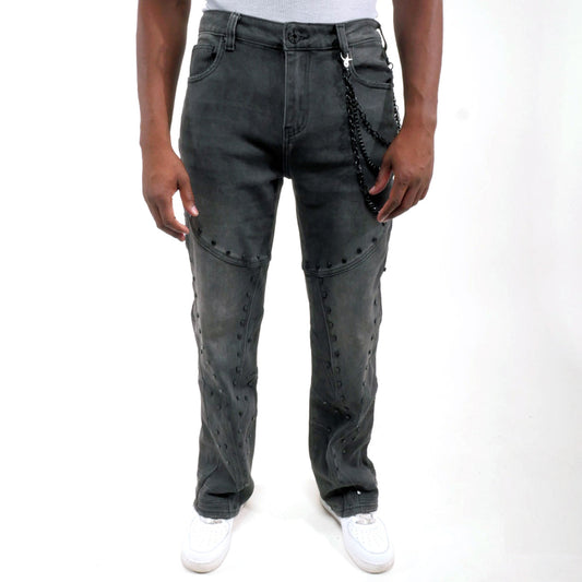 Embellished studded premium rhinestone denim pant