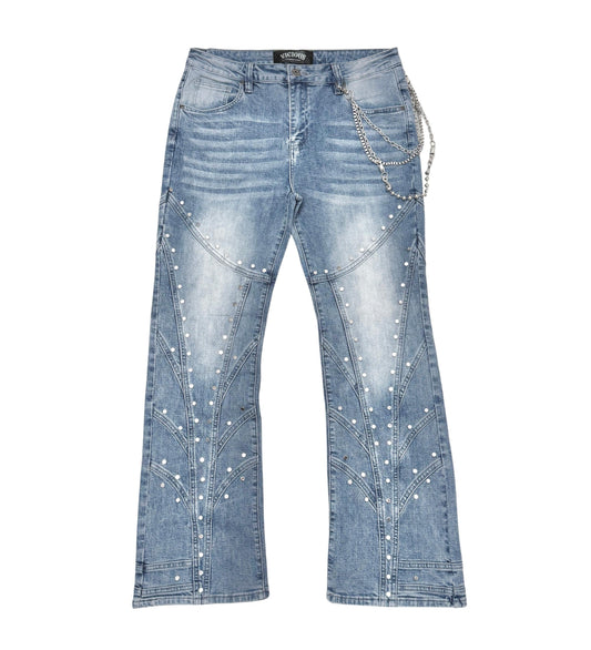 Embellished studded premium rhinestone denim pant