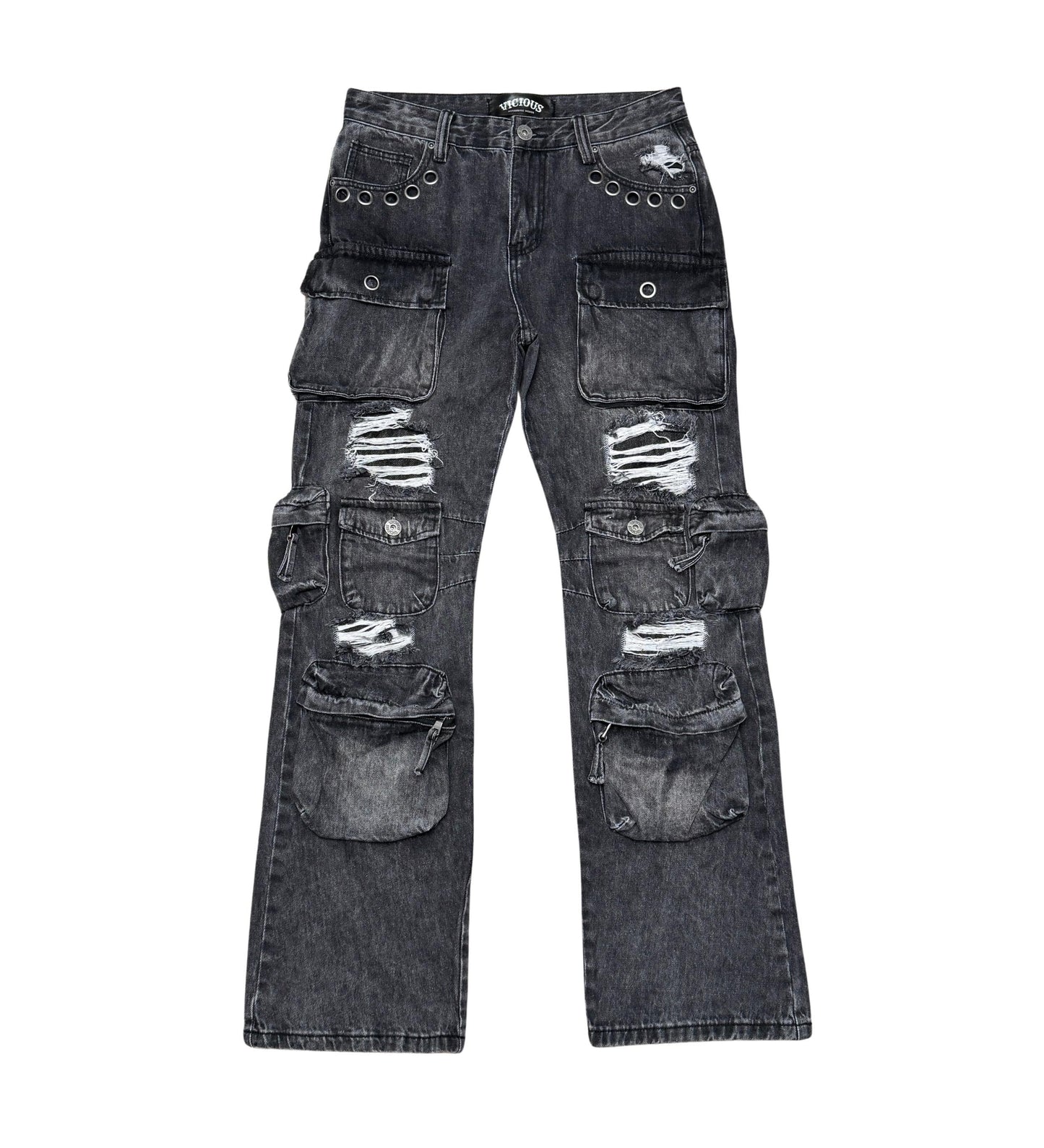 Multi cargo rip & repair western fit denim pant