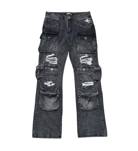 Multi cargo rip & repair western fit denim pant