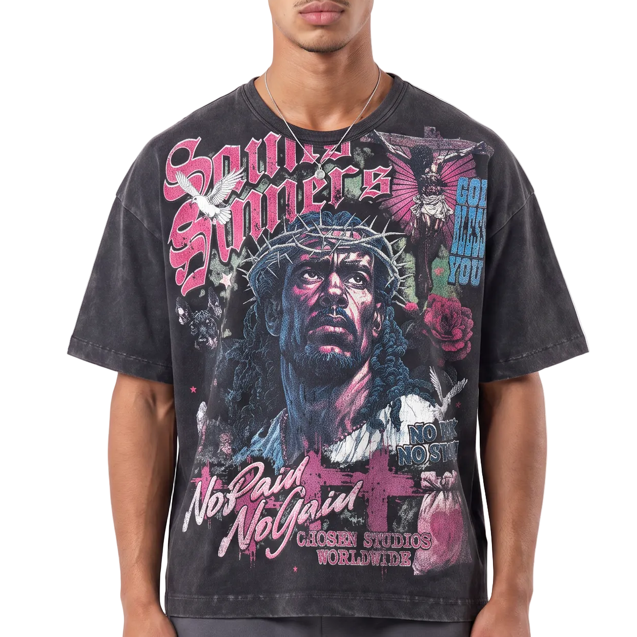 No Pain No Gain Vintage Jesus Graphic Tee