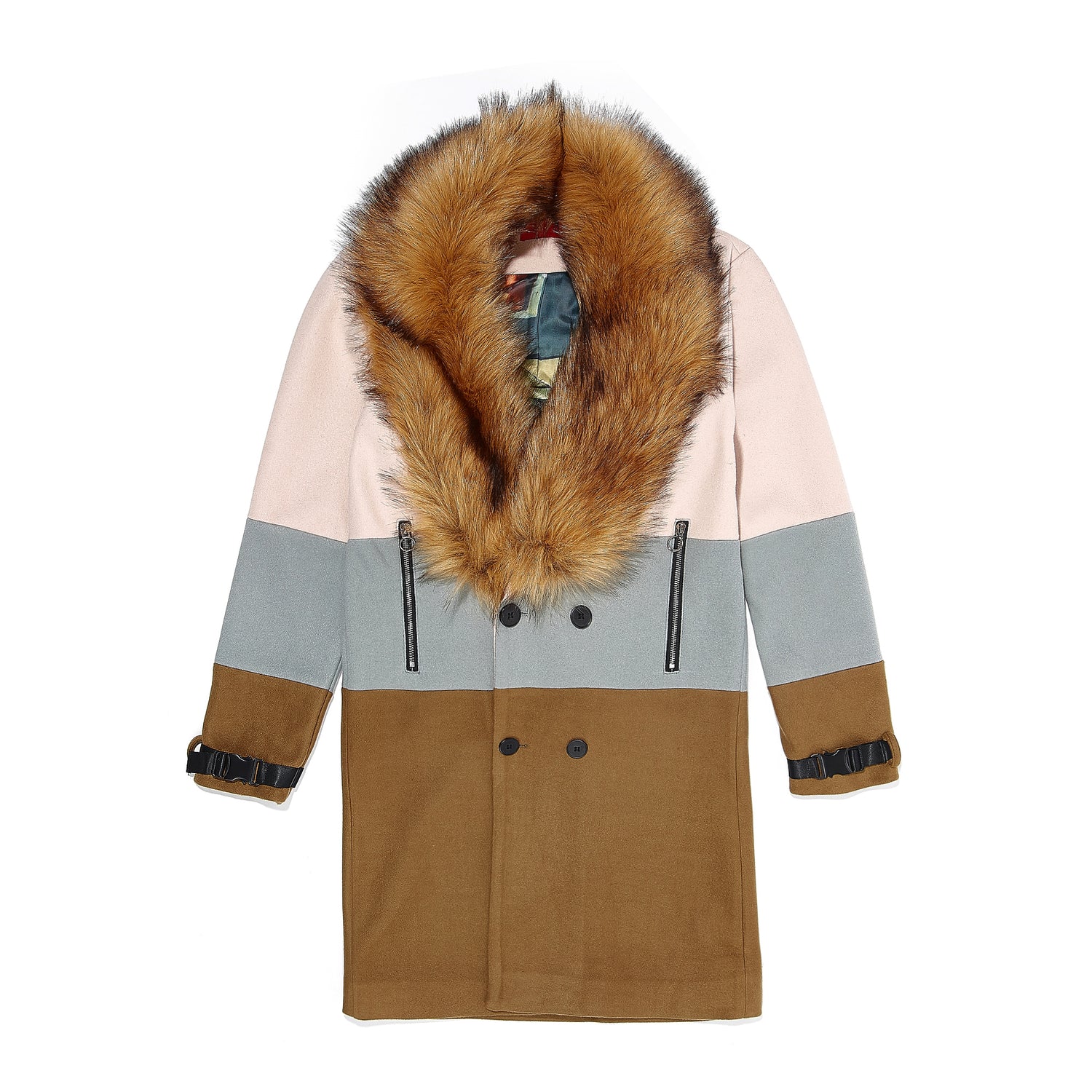 Removable fur 3 tone overcoat